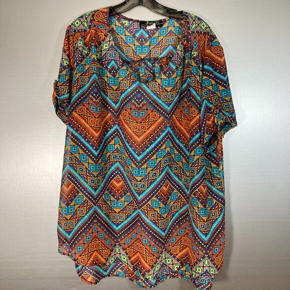 Astoria Born Multicolor Print Short-Sleeved Blouse - Picture 1 of 4